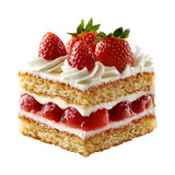 Strawberry Shortcake with Strawberries and Whipped Cream Isolated on Transparent Background