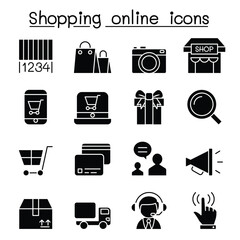 Wall Mural - Shopping online icon set in thin line style