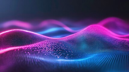 Fototapete - Abstract glowing pink and blue wave particles background.