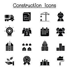 Poster - Construction icon set in thin line style