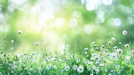 Wall Mural - A serene meadow with tall grass and wildflowers under the soft glow of an early evening sky