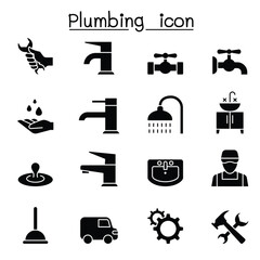 Wall Mural - Plumbing icon set in thin line style