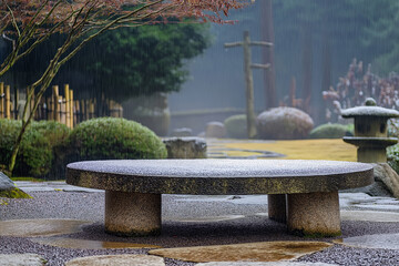 Wall Mural - A peaceful Japanese Zen garden covered in soft snowfall, tranquil atmosphere