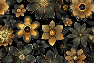 Poster - Beautiful golden floral pattern on a dark background showcasing artistic design elements and intricate details