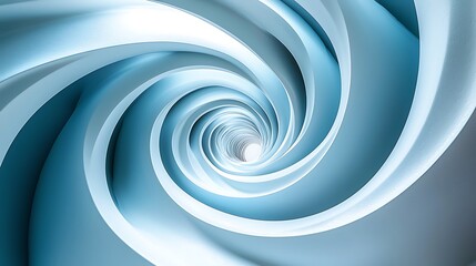 Wall Mural - Abstract swirling blue tunnel, light at end, 3D render, background design.