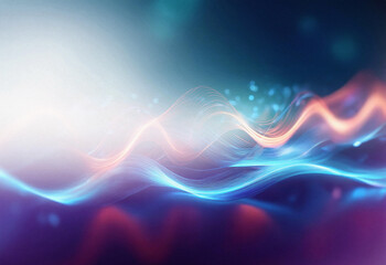 Poster - Abstract sci-fi background featuring a double exposure effect.  Glowing, flowing energy waves in vibrant blue, orange, and purple hues create a dreamy, ethereal atmosphere.