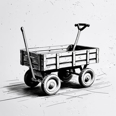 Sticker - A toy wagon art black and white flat design simple line hand drawing on plain white background