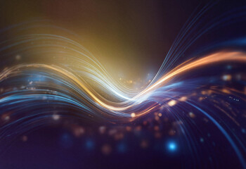 Poster - Abstract sci-fi background featuring a double exposure effect.  Glowing, wavy lines of blue and orange light flow across a dark, particle-filled space.