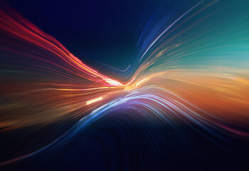 Poster - Abstract sci-fi double exposure background. Vibrant streaks of light and color flow dynamically, creating a sense of motion and energy.