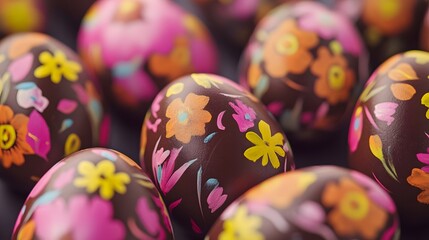 Wall Mural - Beautifully Decorated Easter Eggs with Vibrant Floral Patterns for Spring Holiday Easter in a variety of colors and designs representing the joy and tradition of the season