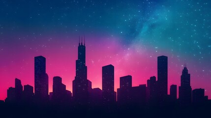 Wall Mural - Luminous Metropolis:A Dazzling Futuristic City Skyline Under a Starry Night Sky