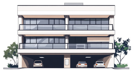 Wall Mural - Modern Apartment Building with Attached Garage and Cars