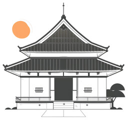 Wall Mural - Elegant Two Story Japanese Style House Illustration