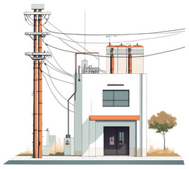 Wall Mural - Suburban Electrical Substation Building Design Illustration