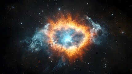 Aufkleber - Fiery Cosmic Explosion in the Depths of the Universe   Stunning Galactic Nebula Illuminating the Night Sky with Vibrant Colors Dynamic Energy and Majestic Celestial Beauty