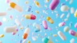 © the - Close-up of colorful pills floating in mid-air
