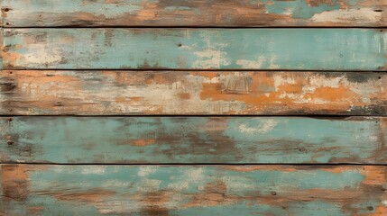 Wall Mural - Distressed Reclaimed Wood Texture with Peeling Paint and Layered Wear for Rustic or Industrial