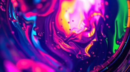 Wall Mural - Psychedelic swirling colors, abstract fluid art, vibrant purple and magenta, neon green accents, cosmic nebula, liquid paint texture, marbled effect,