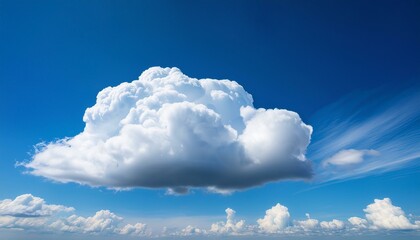 a fluffy white cloud floats serenely against a bright blue sky creating a peaceful and tranquil atmo