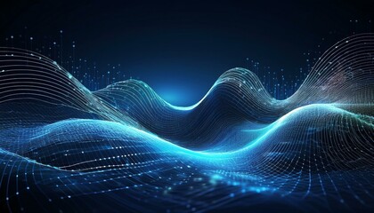 Wall Mural - futuristic wave design with digital connection dots and lines