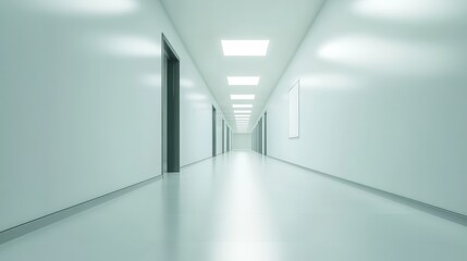 Wall Mural - Perspective view of blank light wall with place for poster or banner in a modern office corridor interior. 3D Rendering, mockup