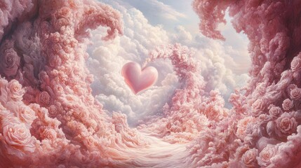Wall Mural - heart-shaped cloud drifting in a romantic sky of pink and white