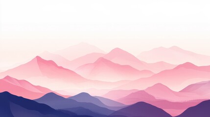 Wall Mural - soft pink and lavender gradient sky over serene mountain landscape
