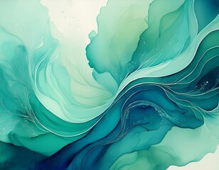 Wall Mural - fluid watercolor abstract background blending teal blue and green hues for a tranquil artistic feel