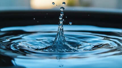 Poster - Water droplets creating ripples in a circular pool under bright daylight in a serene outdoor setting