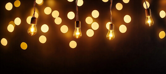 Wall Mural - String lights bokeh background light glow warm