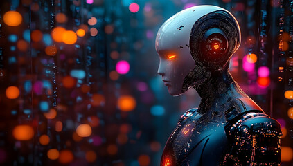 Wall Mural - 3d humanoid ai robot metaverse cyberspace digital world background, revolution of ai artificial inte