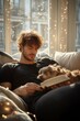 © zokov_111 - Cozy reading time with a dog in a sunlit living room during a peaceful afternoon