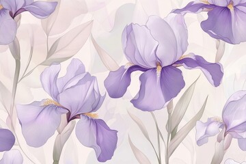 Poster - Colorful iris flower pattern showcasing soft purple hues in a delicate design ideal for fabric or wallpaper in spring or summer