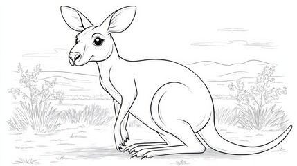 Wall Mural - Cute Kangaroo Coloring Page Adorable Australian Animal in its Natural Outback Habitat
