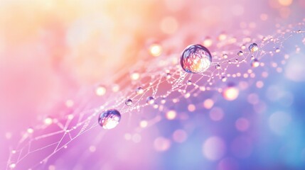 Aufkleber - Dew drops glisten on delicate branches during sunrise, creating a serene and calming natural display in the morning light
