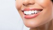 © adobedesigner - Beautiful young woman teeth. Teeth whitening. Dental care. Dentistry concept. Perfect healthy teeth. Dental health concept. Teeth whitening procedure.