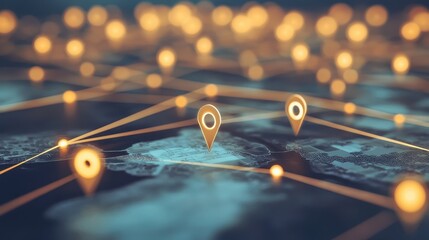 Poster - Vibrant network visualization showcasing connections and data flow in a digital cityscape at night