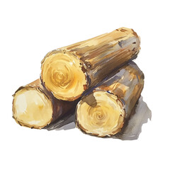 Poster - A watercolor painting depicts three wooden logs stacked together showing their cross-sections and natural textures.