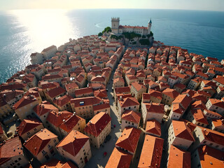 Dubrovnik landscape. / Aerial view at famous european travel destination in Croatia, Dubrovnik old town.
