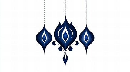 Wall Mural - Elegant dark blue ornaments hanging against a white background. Perfect for festive designs.