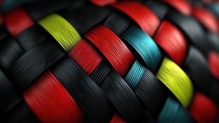Intricate Woven Texture with Vibrant Red, Black, Yellow, and Teal Accents