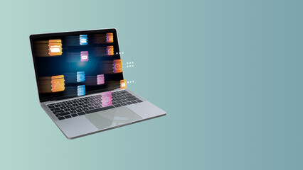 Digital data storage technology document management system on servers network internet, Searching and manage folder and files online, Download and upload database from computer software technology.