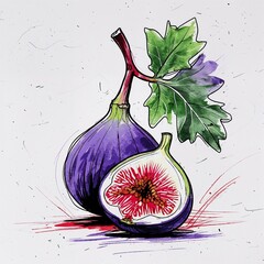 Sticker - A fig fruit art purple and red flat design simple line hand drawing on plain white background