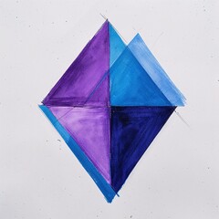 Sticker - A overlapping rhombus shape art purple and blue flat design simple line hand drawing on plain white background