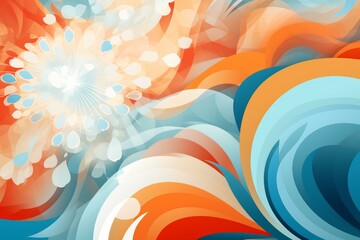 Wall Mural - Orange and light blue waves creating an abstract background with a bright dandelion flower effect in the center