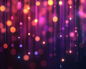 Poster - Abstract background with glowing vertical lines and bokeh lights in pink, purple, and orange hues.