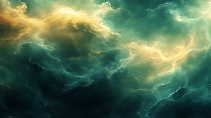 Wall Mural - Abstract swirling clouds of teal and gold hues