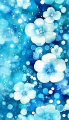 Wall Mural - Ethereal Blue Floral Watercolor Background, Dreamy Pastel Garden Scene with Soft White Sparkles