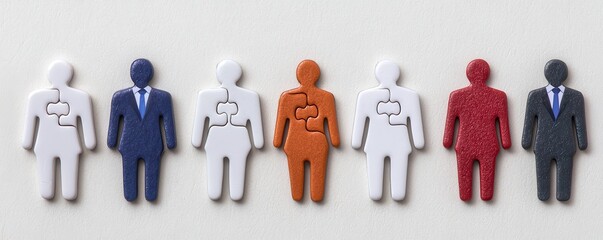 Leinwandbilder - A collection of stylized human figures in various colors and outfits, representing diversity and professionalism.