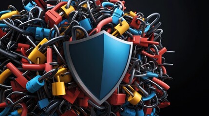 Aufkleber - A graphic of a shield icon surrounded by digital lock